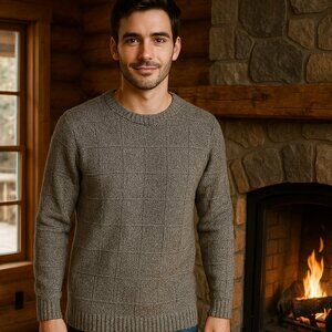 Lands' End Mens Vintage Gray Wool Cotton Knit Textured Pullover Sweater Size Med